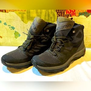 Salomon OUTline Mid Gore-Tex GTX Hiking Boots Beluga Black Capers Size 12 OrthoL